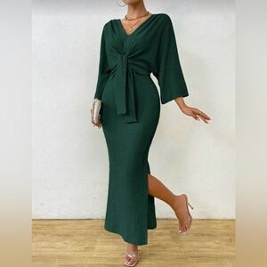 ✨ Celisse Women’s Elegant Batwing Sleeve Fishtail Maxi Dress — Dark Green (NWT)